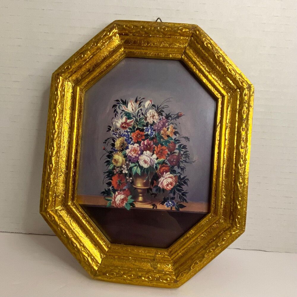 Vintage Italian Florentine Framed Print 7" x 8 7/8"